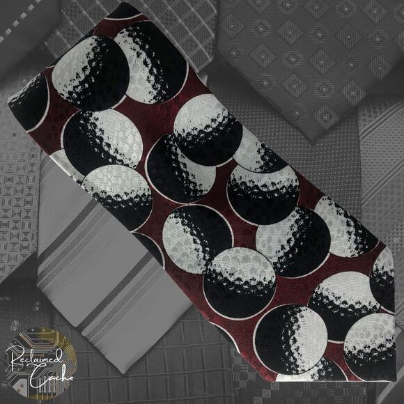Burgundy, Black, and White Golf Ball Tie - Picture 1 of 6